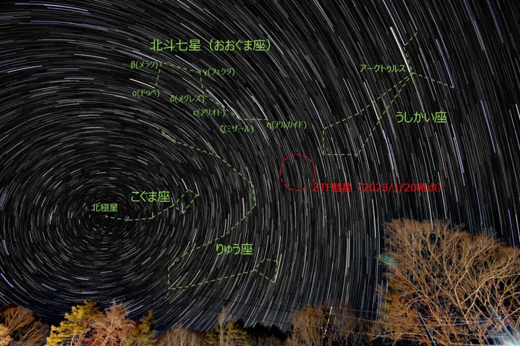 撮影地から北極星付近の様子