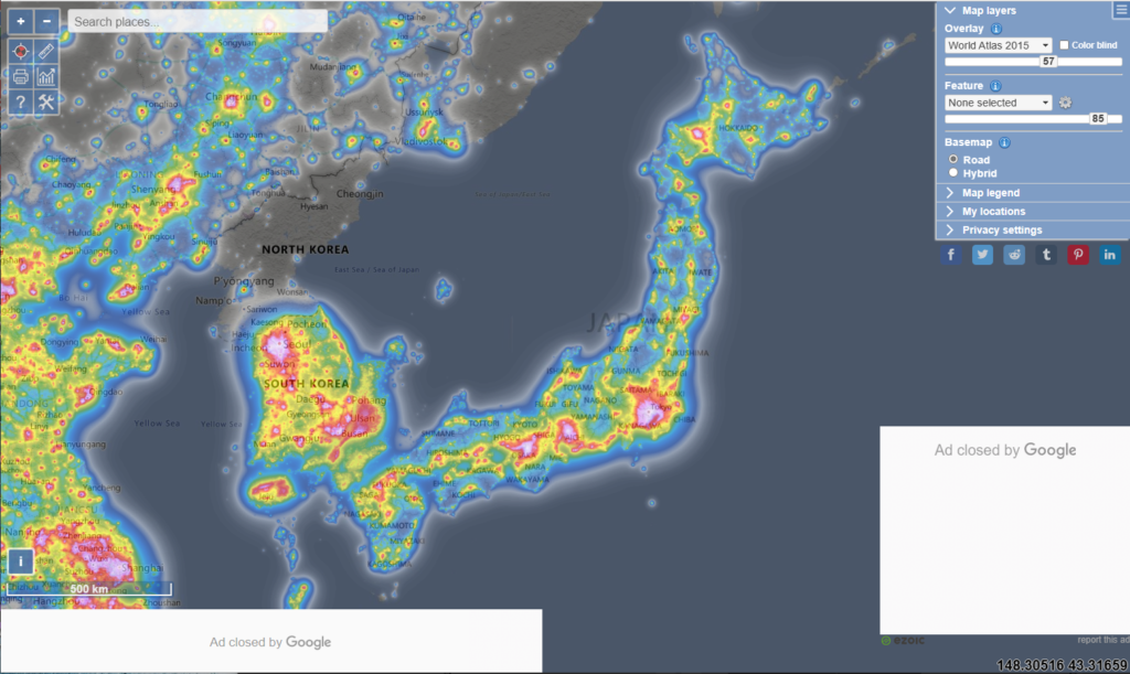 Light pollution map操作画面